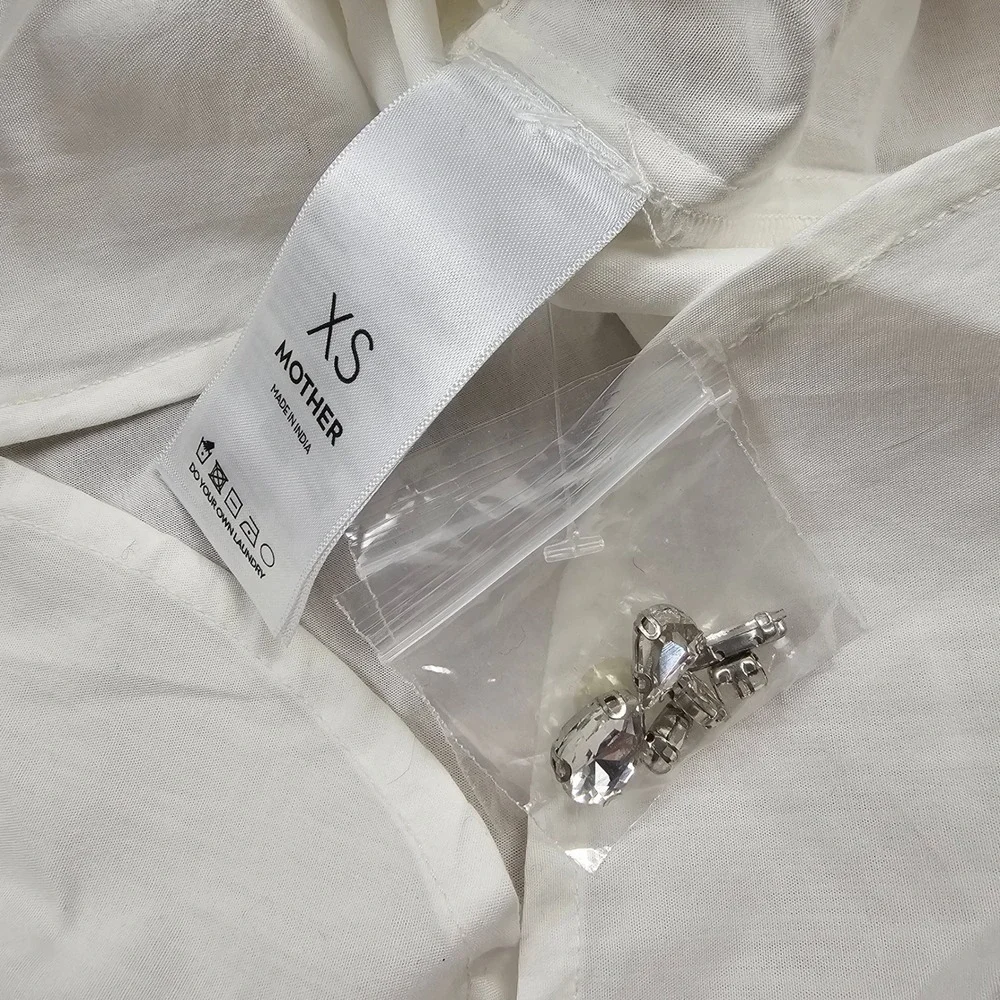 Mother The Honor Shirt XS White Crystal Embellished Collar Luxury Button Down - Picture 5 of 8